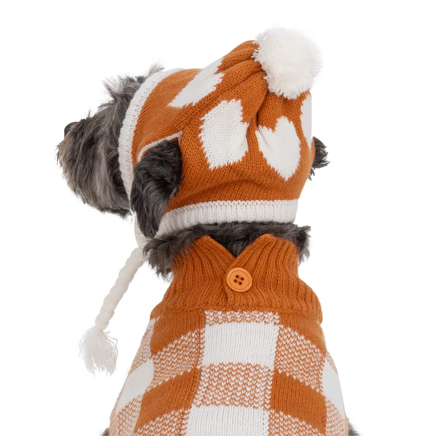 Simply Dog Orange Heart Pom Knit Hat XS/S; image 1 of 2