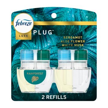 Febreze Luxe Plug In Air Freshener Odor-Fighting Scented Oil Refill - Rainforest, 2 ct