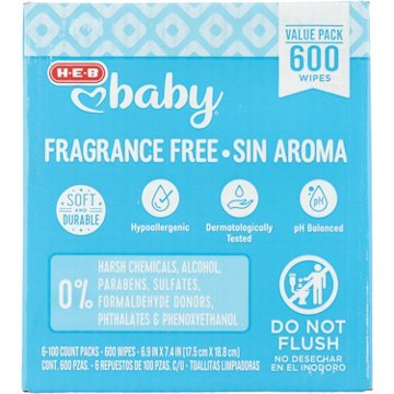 H-E-B Baby Wipes - Fragrance Free, Value Pack, 600 ct