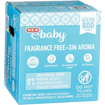 H-E-B Baby Wipes - Fragrance Free, Value Pack, 600 ct