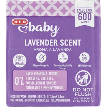 H-E-B Baby Wipes - Lavender, Value Pack, 600 ct