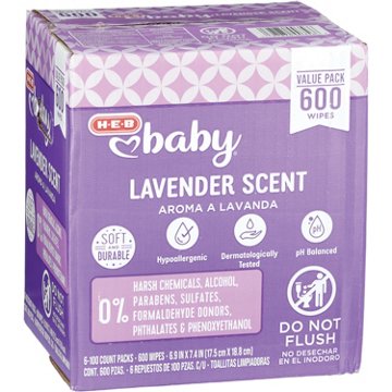 H-E-B Baby Wipes - Lavender, Value Pack, 600 ct