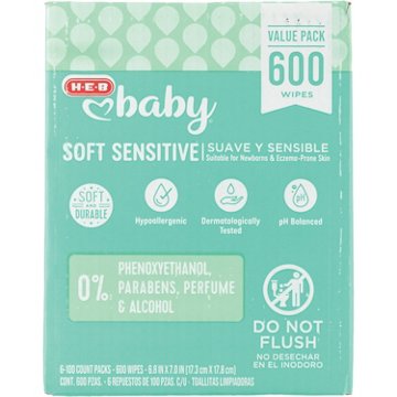 H-E-B Baby Wipes - Soft Sensitive, Value Pack, 600 ct