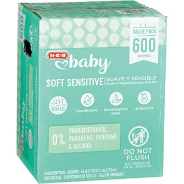 H-E-B Baby Wipes - Soft Sensitive, Value Pack, 600 ct