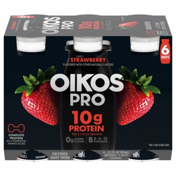Oikos Pro 10g Protein Strawberry Yogurt Drink 3.1 oz Bottles, 6 ct