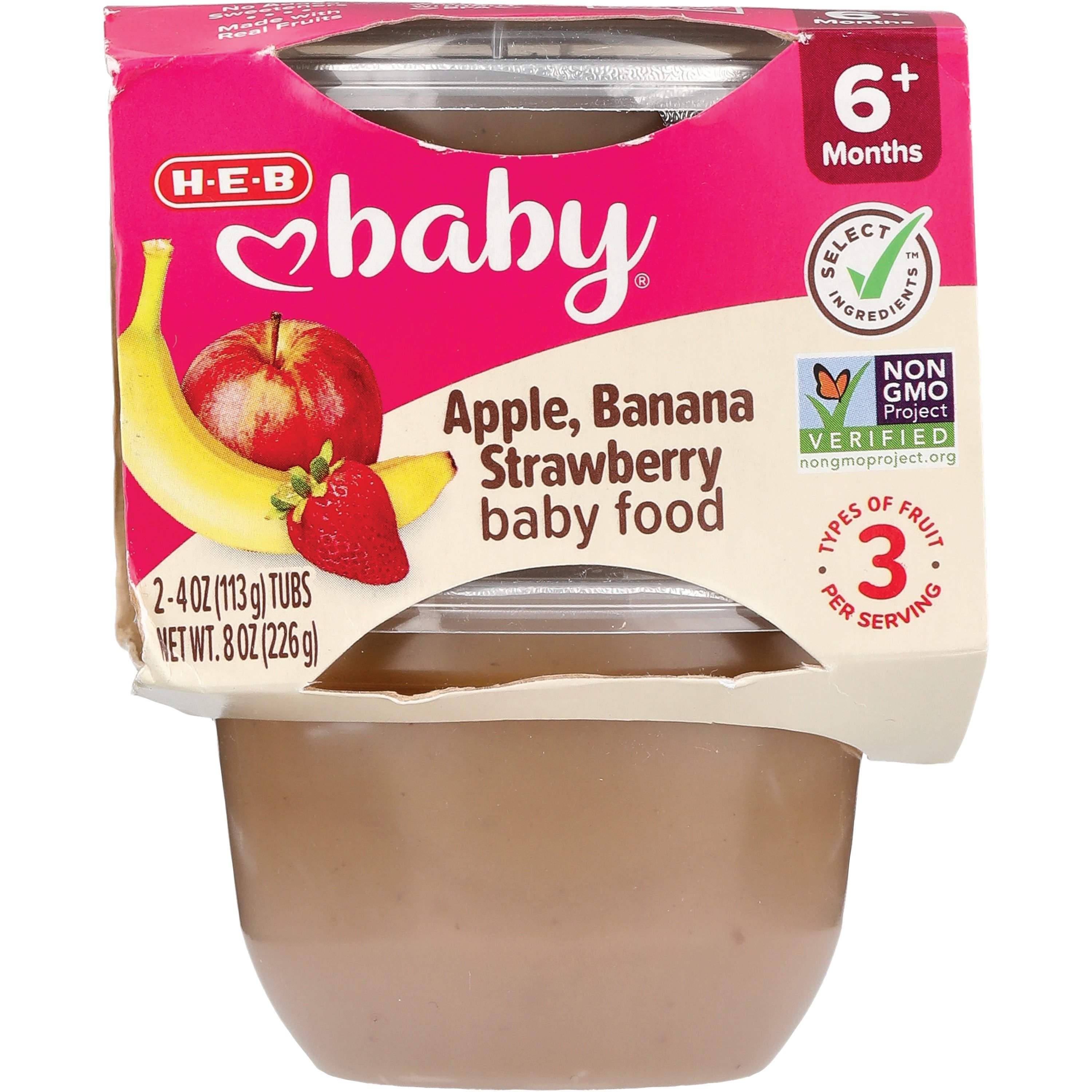 H-E-B Baby Food - Apple Banana Strawberry, 4 oz Tubs, 2 pk | Low