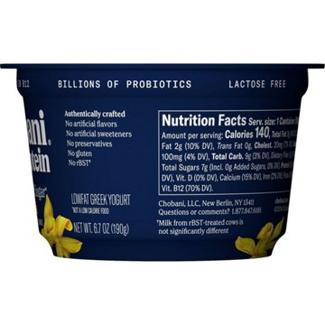 Chobani 20G Protein Zero Sugar Added Greek Yogurt - Vanilla, 6.7 oz