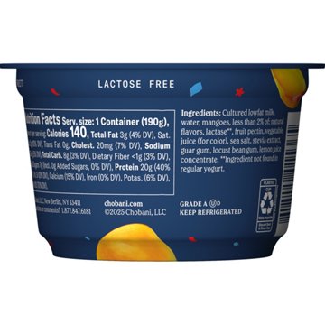 Chobani 20G Protein Zero Sugar Added Greek Yogurt -  Mango