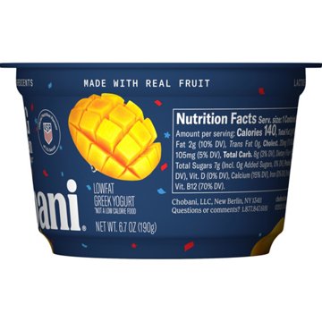 Chobani 20G Protein Zero Sugar Added Greek Yogurt -  Mango