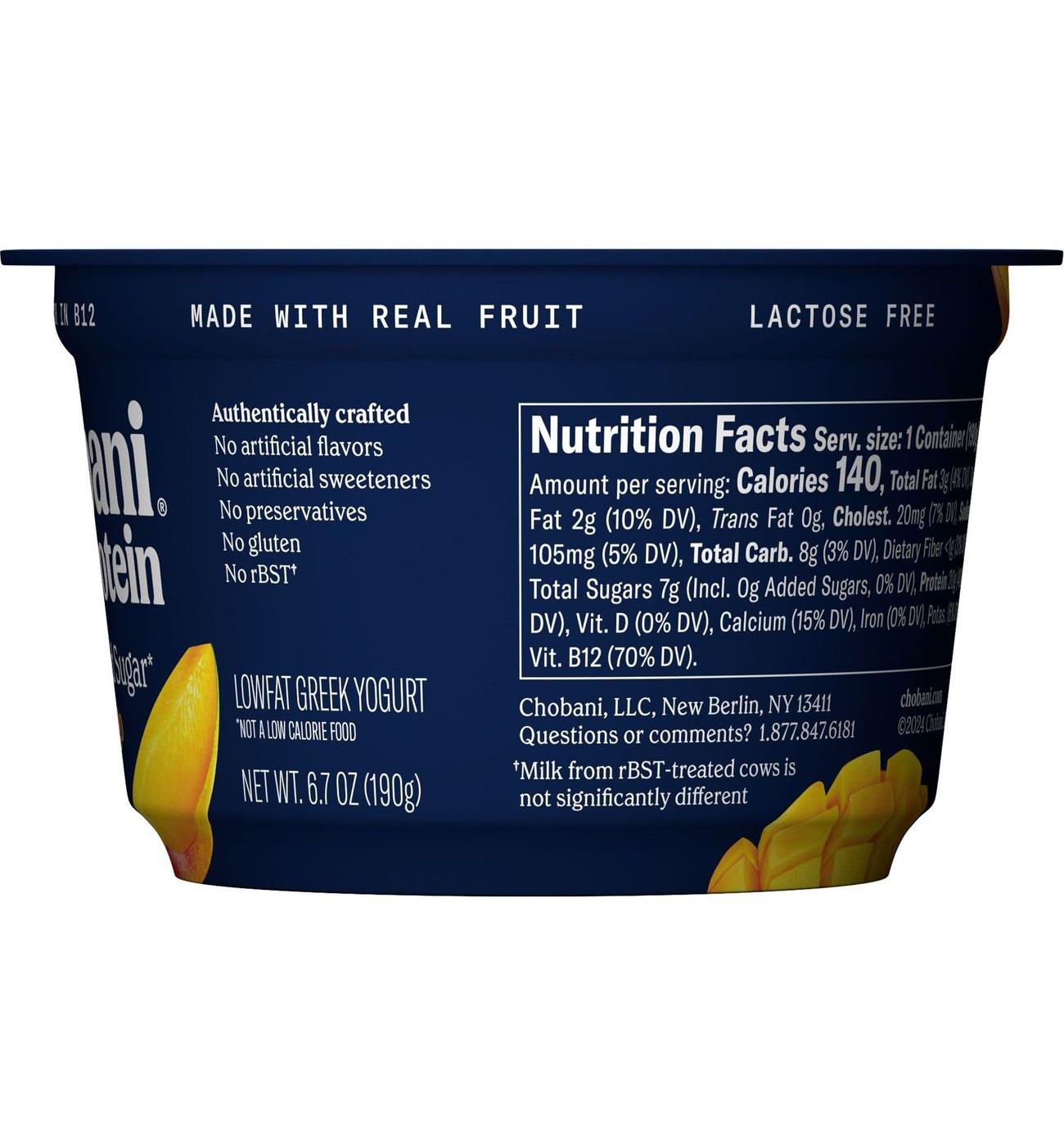Chobani 20G Protein Zero Sugar Added Greek Yogurt -  Mango; image 6 of 6