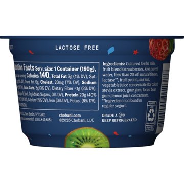 Chobani 20G Protein Zero Sugar Added Greek Yogurt - Strawberry Kiwi