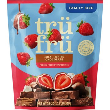 Tru Fru Frozen Strawberries - Milk + White Chocolate, Family Size, 18 oz