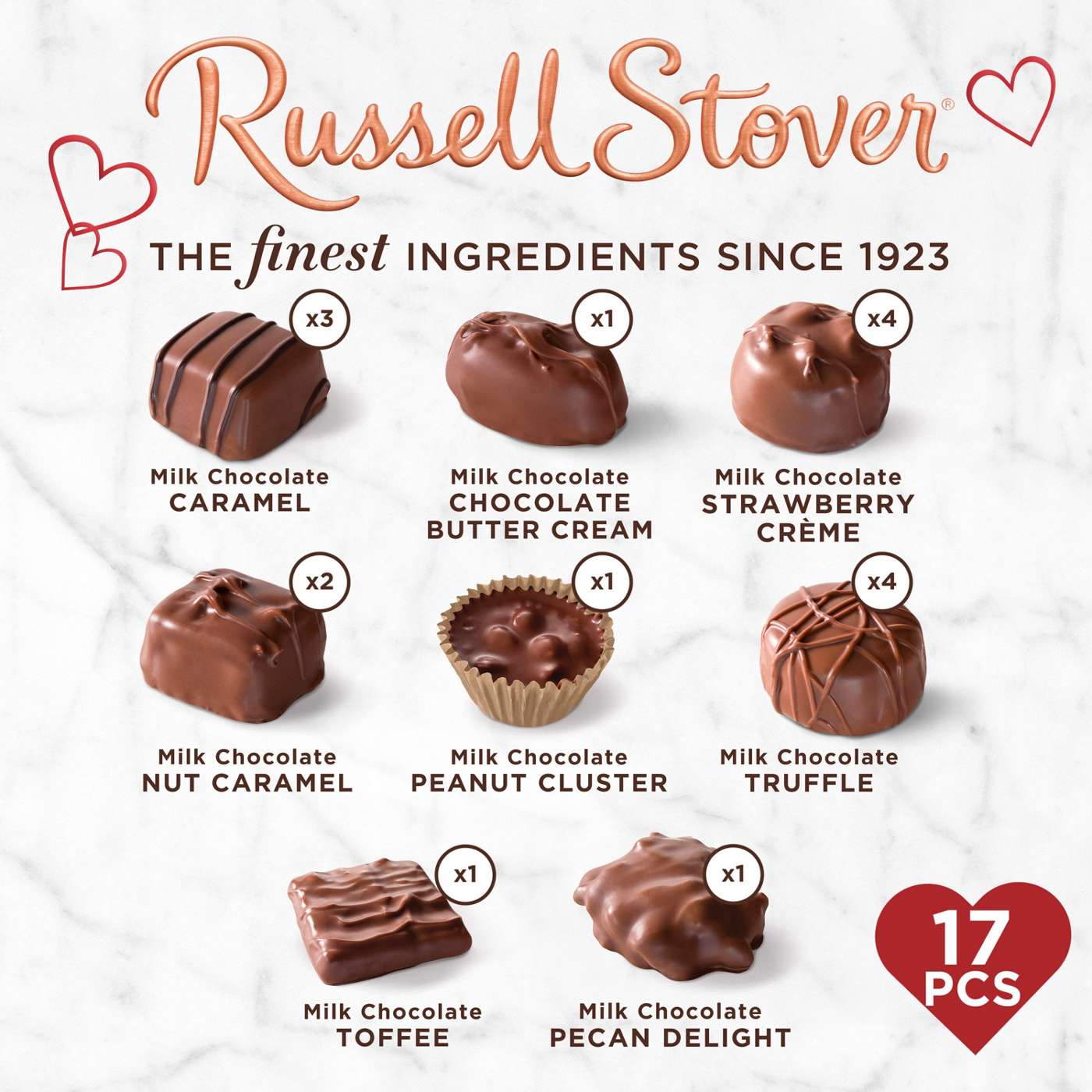 Russell Stover Milk Chocolates Red Foil Valentine's Heart Gift Box, 17 pc; image 3 of 7