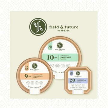 Field & Future by H-E-B Extra Strong Compostable Paper Plates, 9 in, 20 ct