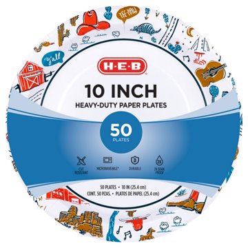 H-E-B Texas 10 in Heavy Duty Paper Plates, 50 ct