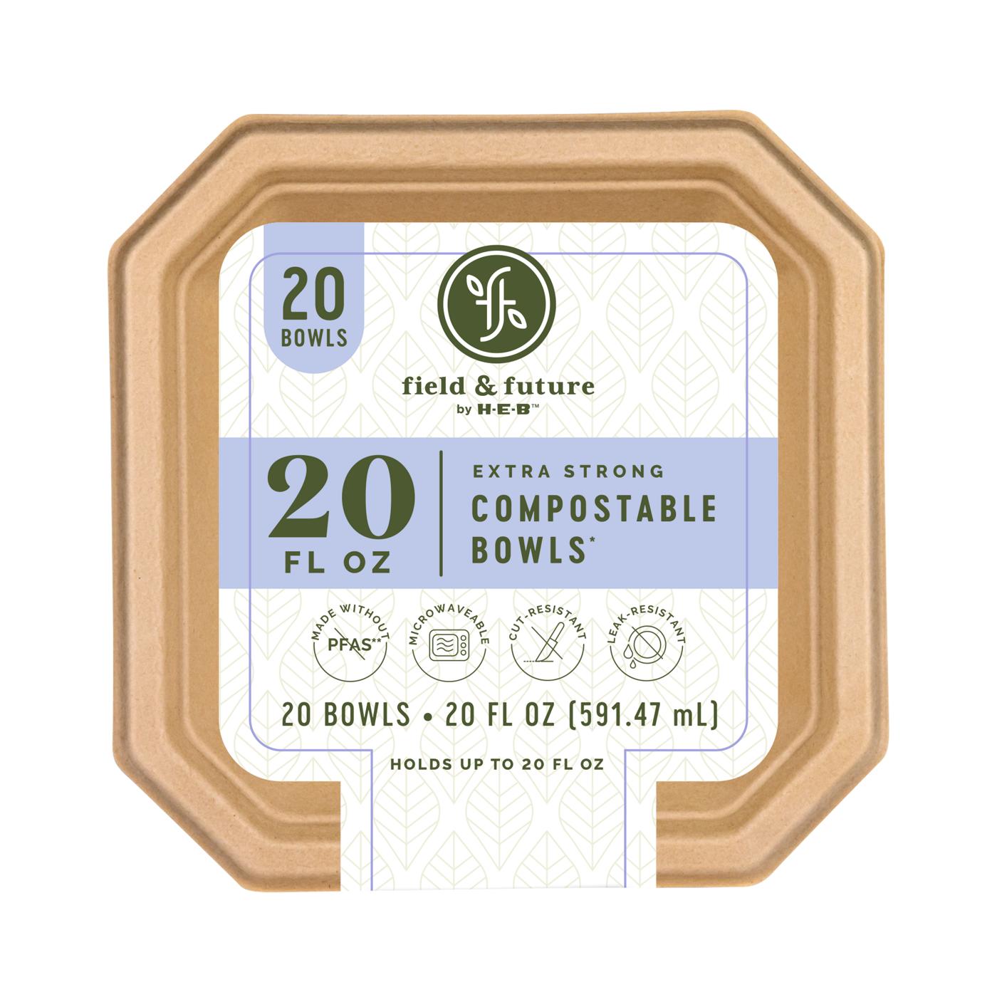 Field & Future by H-E-B Extra Strong Compostable Paper Bowls, 20 Ounce; image 1 of 7