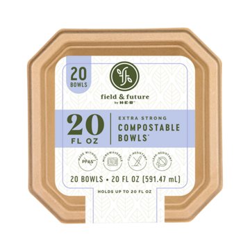 Field & Future by H-E-B Extra Strong Compostable Paper Bowls, 20 Ounce, 20 ct