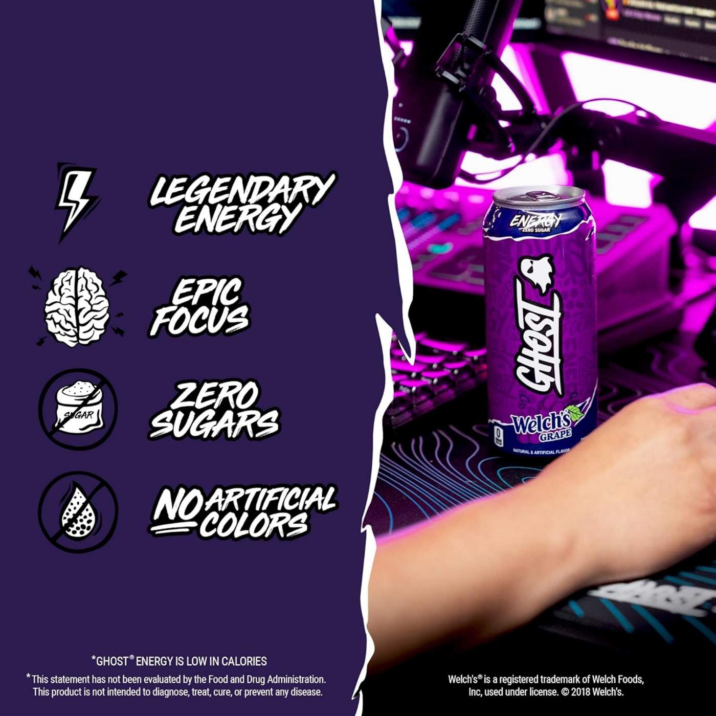 Ghost Zero Sugar Welch's Grape Energy Drink; image 3 of 7