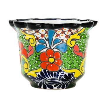 Blue Orange Pottery Crown Talavera Planter, Large