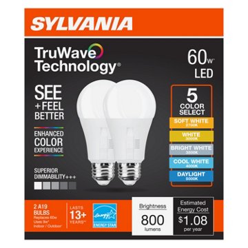 Sylvania TruWave A19 60-Watt LED Light Bulbs, 2 pk