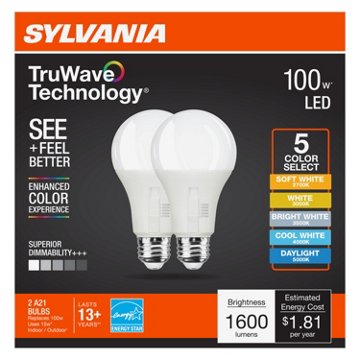Sylvania TruWave A21 100-Watt LED Light Bulbs, 2 pk