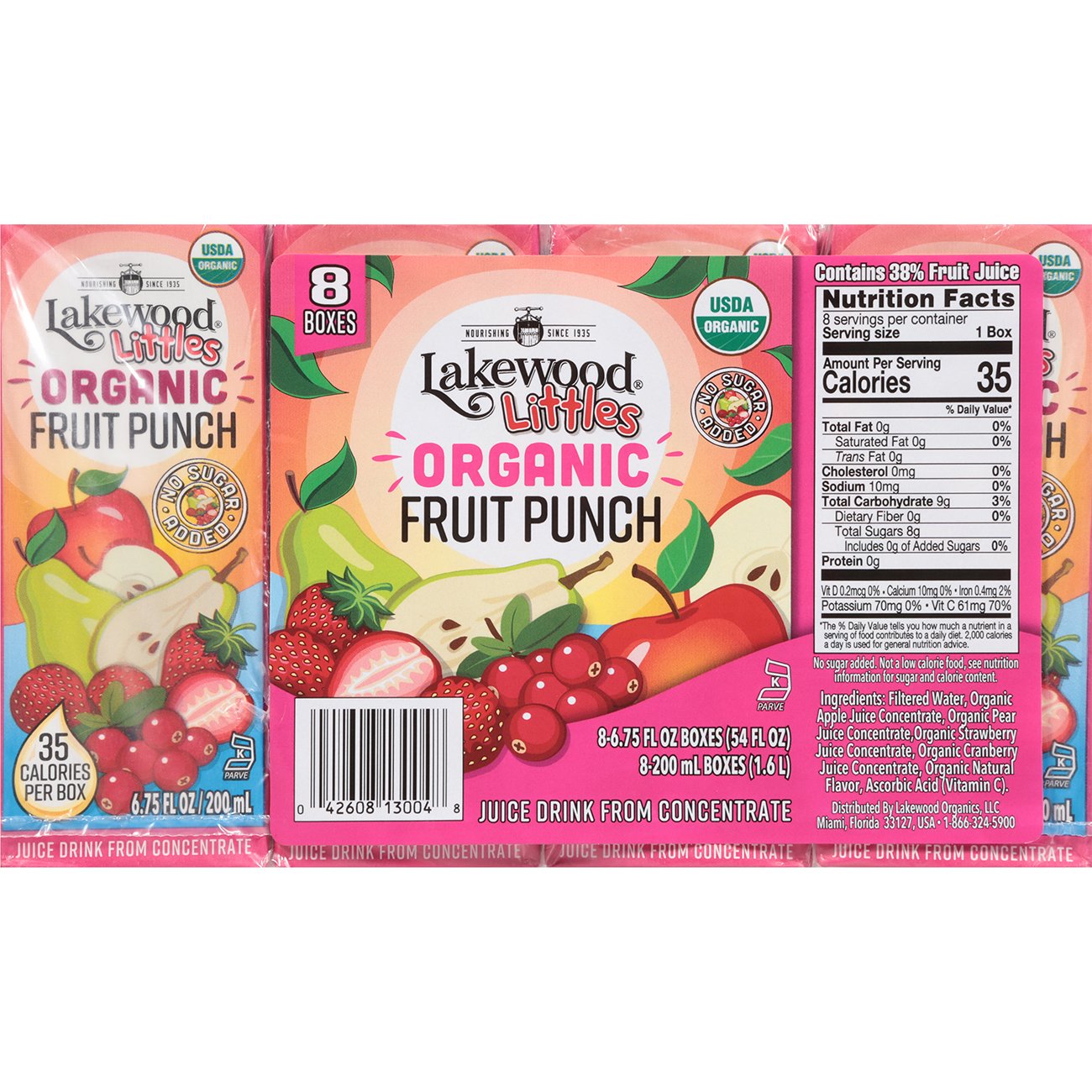 Lakewood Littles Organic Cherry Fusion 8 Pack Juice Box, 6.8 oz