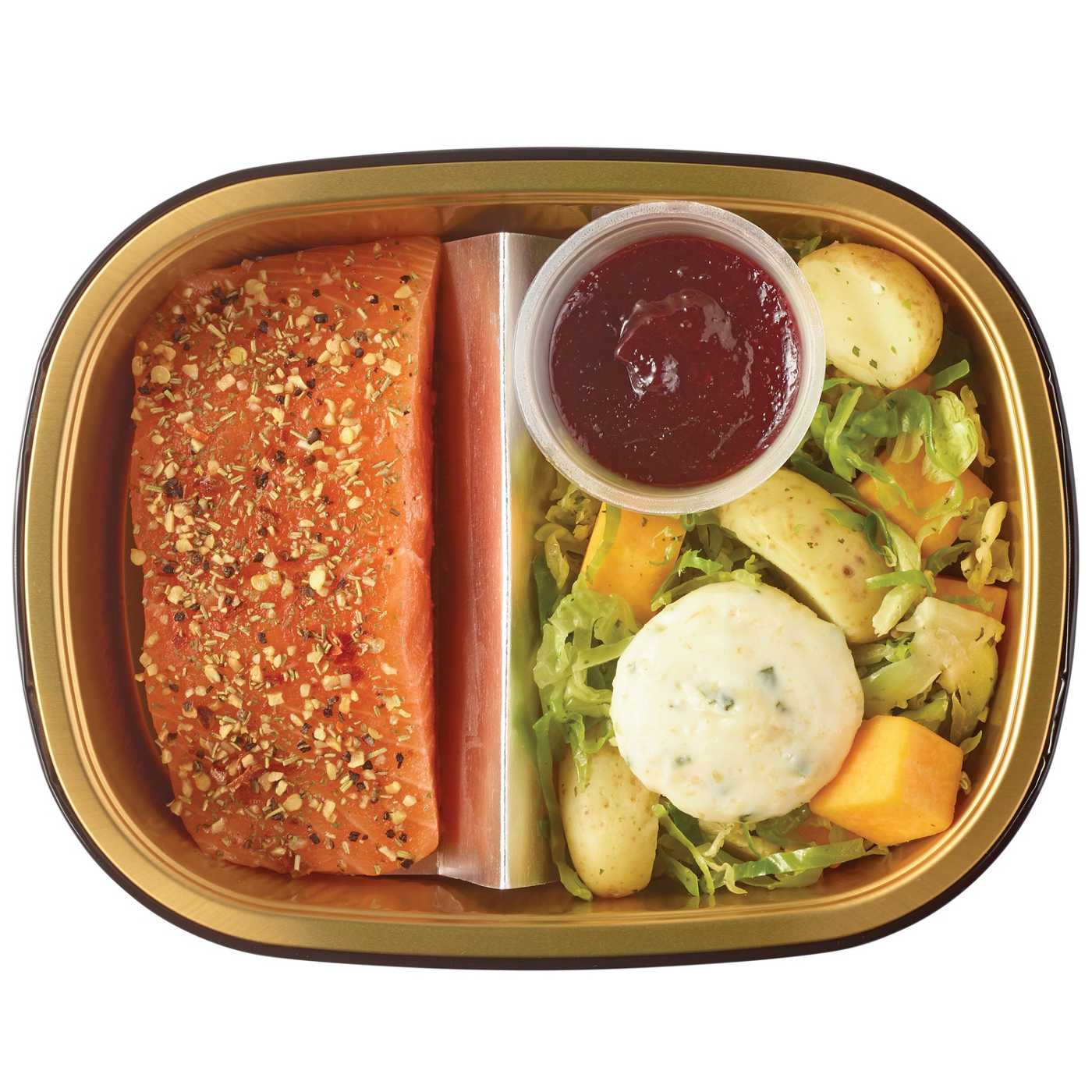 Meal Simple by H-E-B Cranberry Chipotle Salmon with Brussels Sprouts, Butternut Squash & Potatoes; image 1 of 4