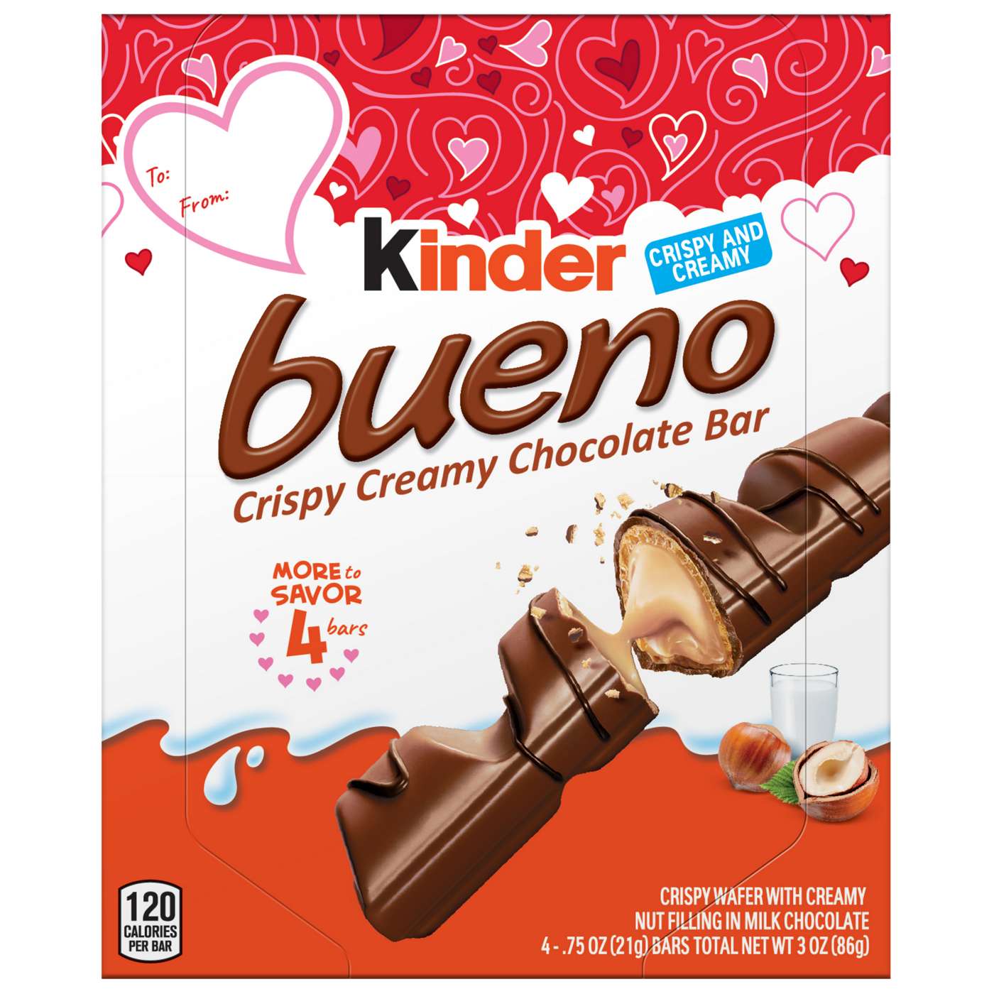 Kinder Bueno Crisy Creamy Chocolate Bars Valentine's Candy; image 1 of 3