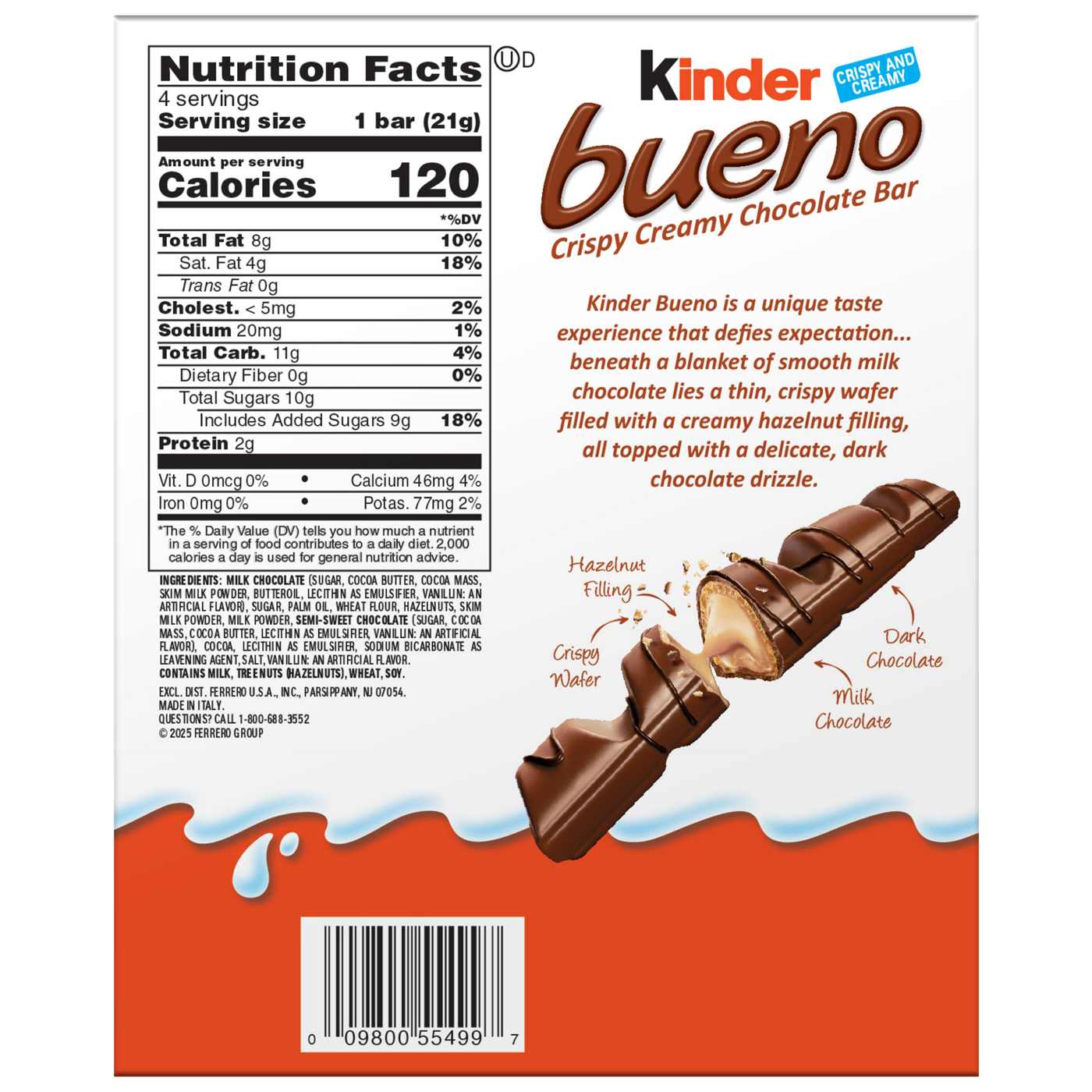 Kinder Bueno Crisy Creamy Chocolate Bars Valentine's Candy; image 3 of 3