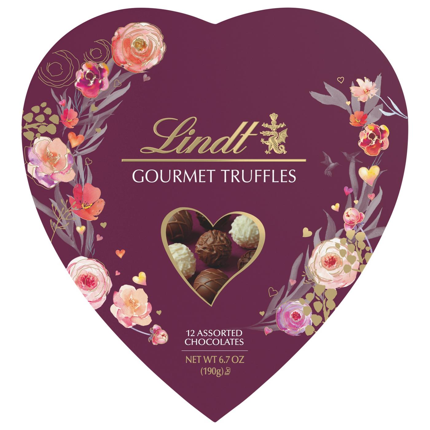 Lindt Lindor Gourmet Assorted Chocolate Truffles Valentine's Heart Gift Box, 12 pc; image 1 of 3