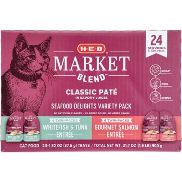 H-E-B Market Blend Split Cups Pate Wet Cat Food - Seafood Variety, 24 pk