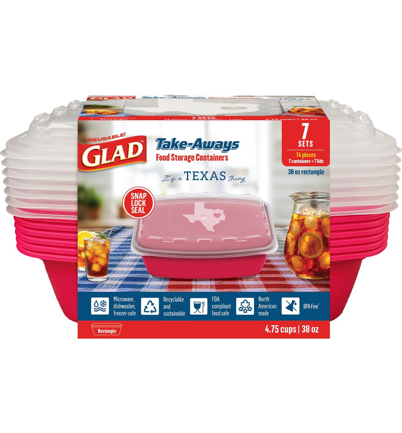 Glad Take-Aways Rectangle Food Storage Containers - Red Texas Edition, 7 pk; image 1 of 2