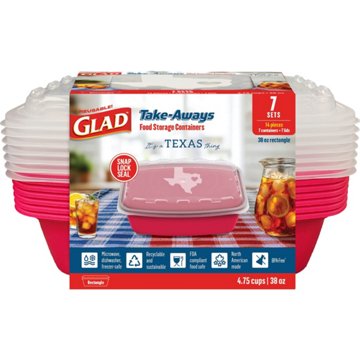 Glad Take-Aways Rectangle Food Storage Containers - Red Texas Edition, 7 pk, 38 oz
