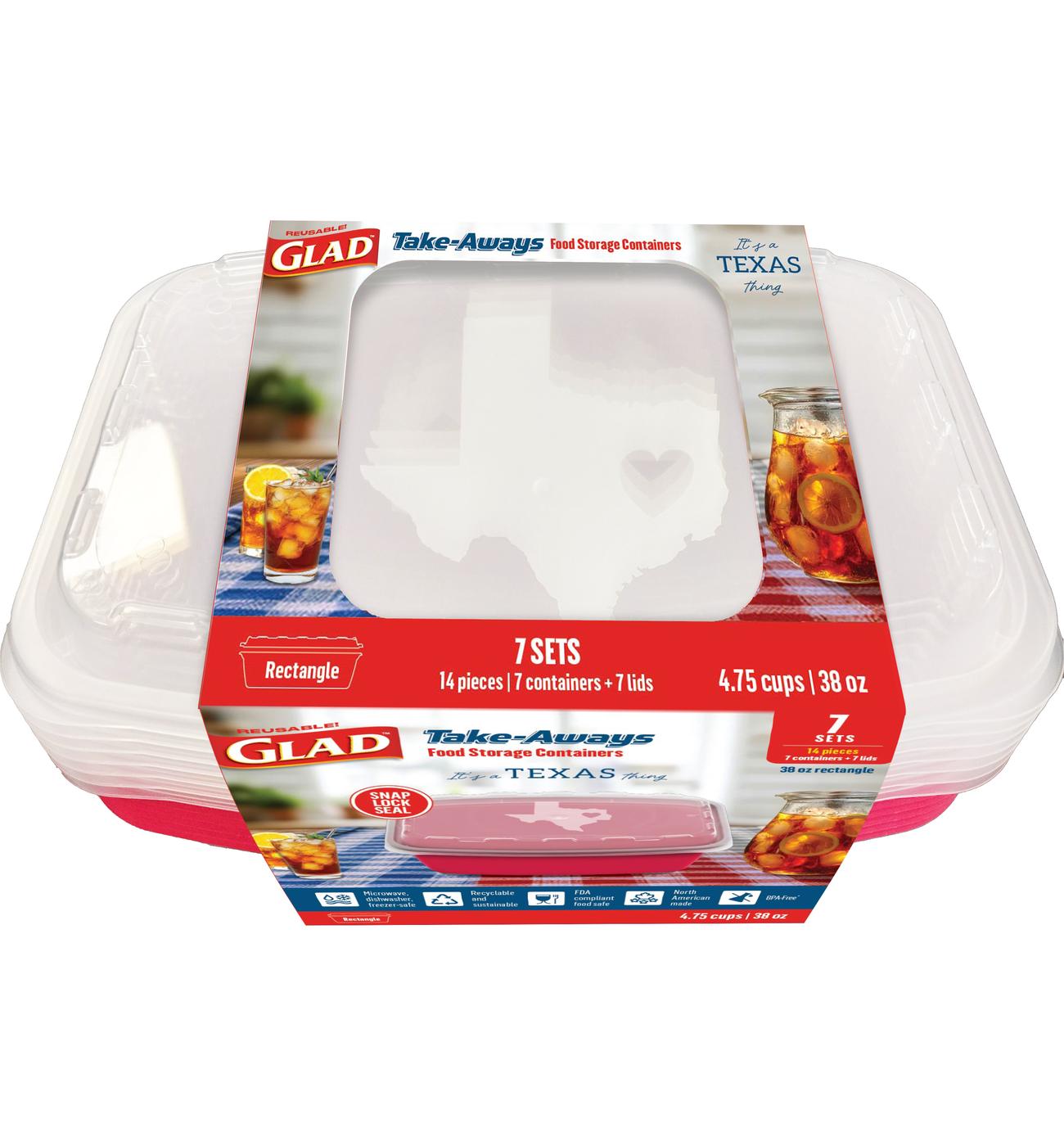 Glad Take-Aways Rectangle Food Storage Containers - Red Texas Edition, 7 pk; image 2 of 2