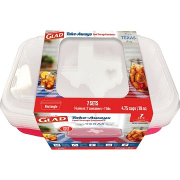 Glad Take-Aways Rectangle Food Storage Containers - Red Texas Edition, 7 pk, 38 oz