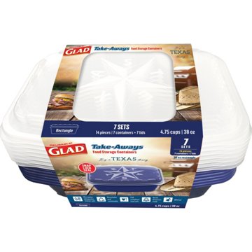 Glad Take-Aways Rectangle Food Storage Containers - Blue Texas Edition, 7 pk, 38 oz
