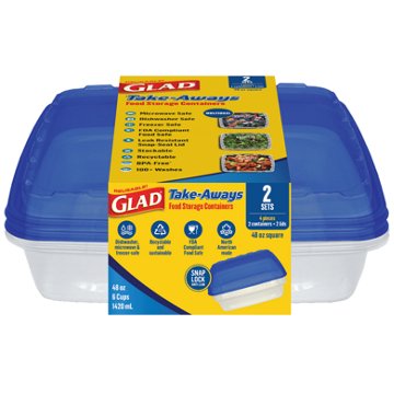 Glad Take-Aways Square Food Storage Containers, 2 pk, 48 oz