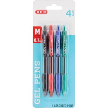 H-E-B 0.7mm Retractable Gel Pens - Assorted Ink, 4 ct