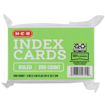 H-E-B Ruled Index Cards, 200 ct, 3'' x 5''