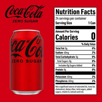 Coca-Cola Zero Sugar Soda Soft Drink 24 pk Cans, 12 oz