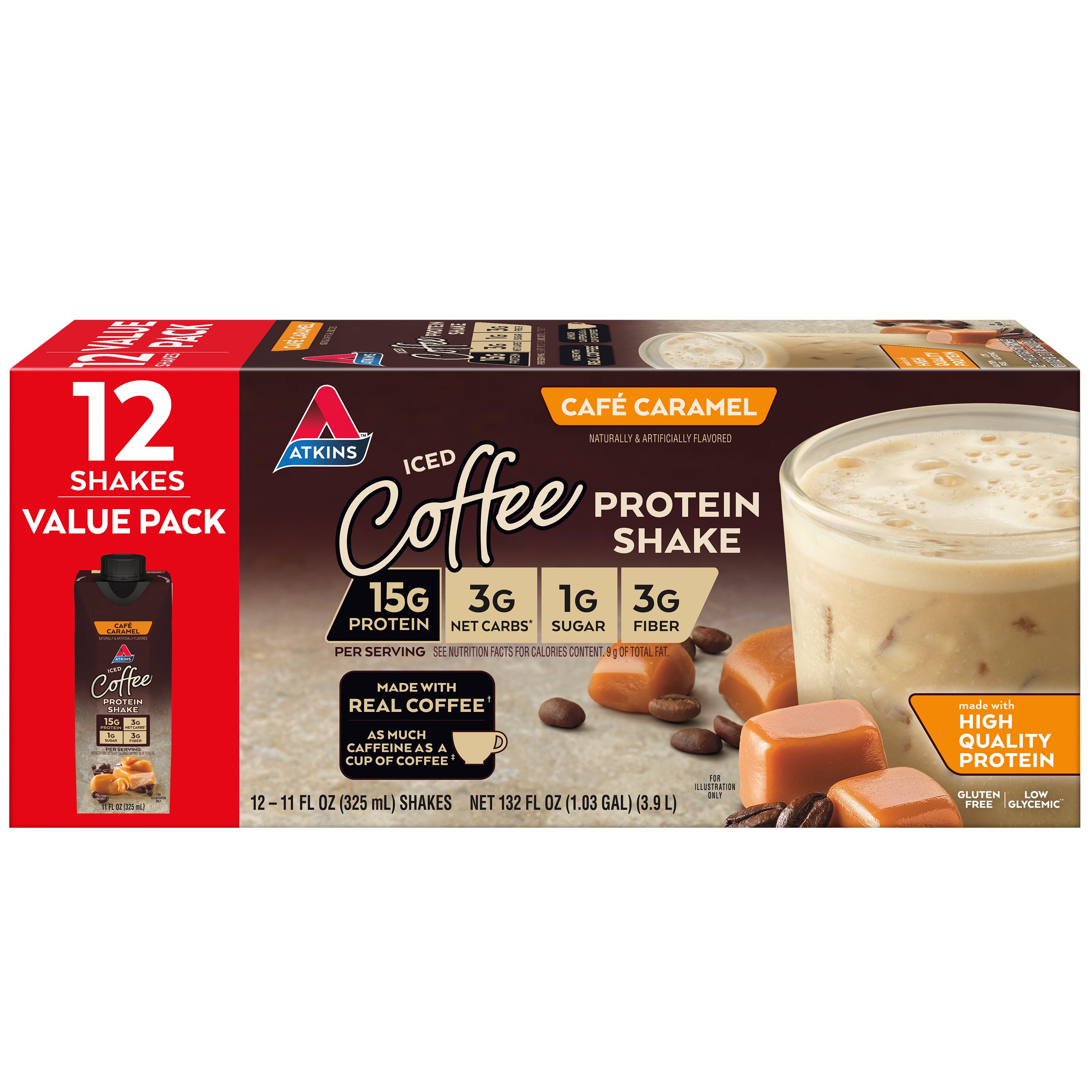 Atkins Iced Coffee 15g Protein Shake - Cafe Caramel - Shop Shakes ...