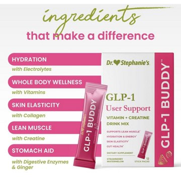 Dr. Stephanie's GLP-1 Buddy Vitamin & Creatine Drink Mix - Strawberry Watermelon