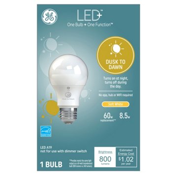 GE Dusk To Dawn A19 60-Watt LED+ Light Bulb - Soft White