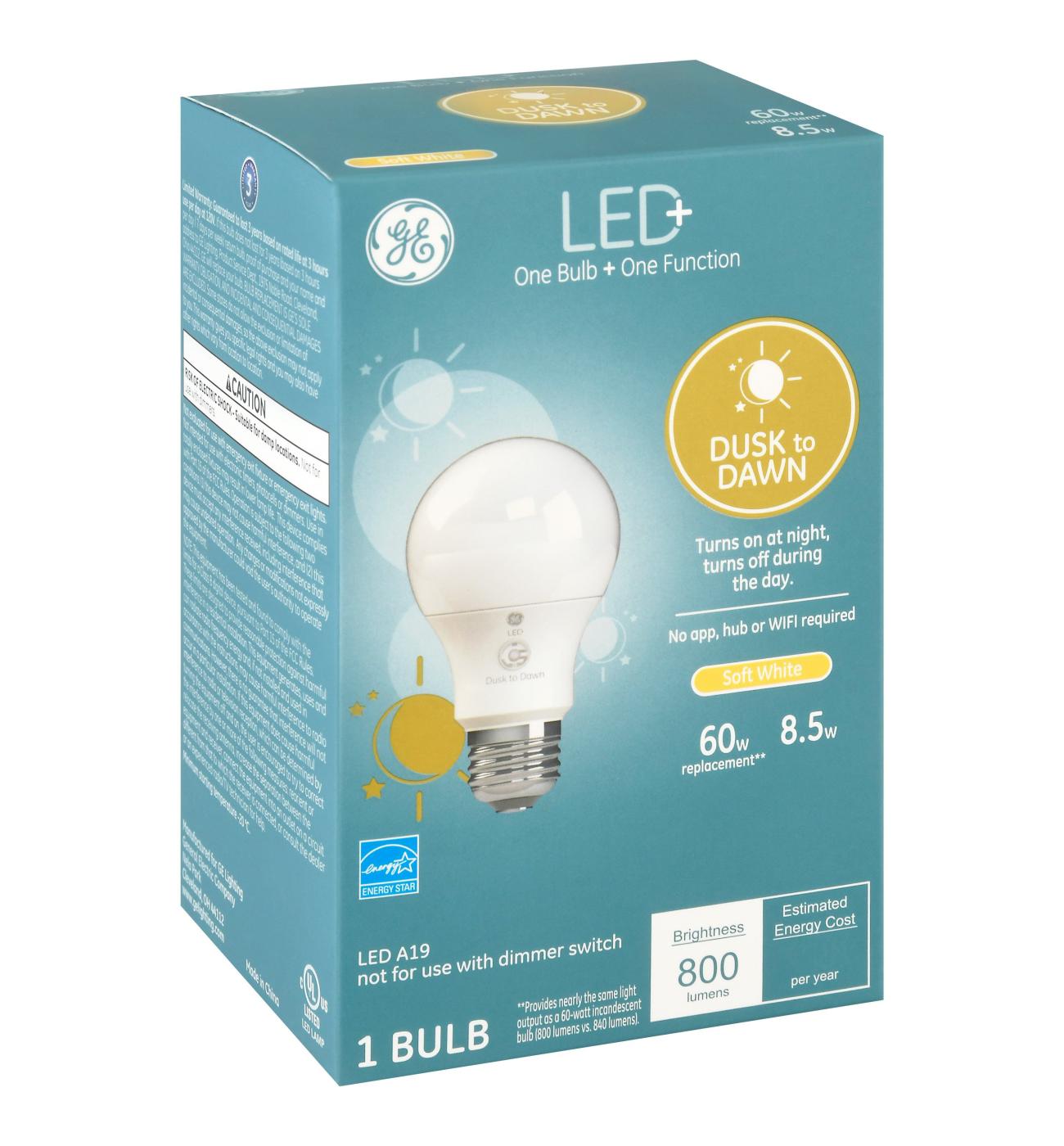 GE Dusk To Dawn A19 60-Watt LED+ Light Bulb - Soft White; image 2 of 3