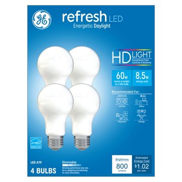 GE Refresh A19 60-Watt HD LED Light Bulbs - Daylight, 4 pk