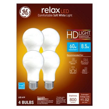 GE Relax A19 60-Watt HD LED Light Bulbs - Soft White, 4 pk