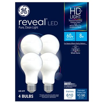 GE Reveal A19 60-Watt HD LED Light Bulbs, 4 pk