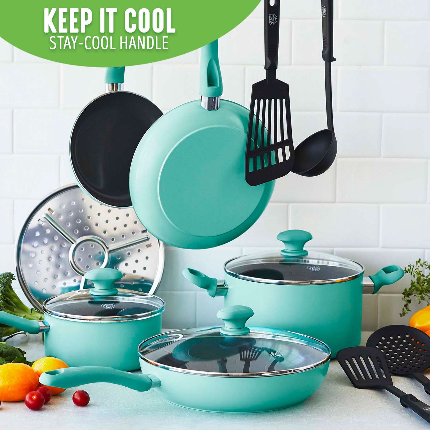 GreenLife Diamond Collection Soft Grip Pro Cookware Set - Turquoise; image 7 of 9