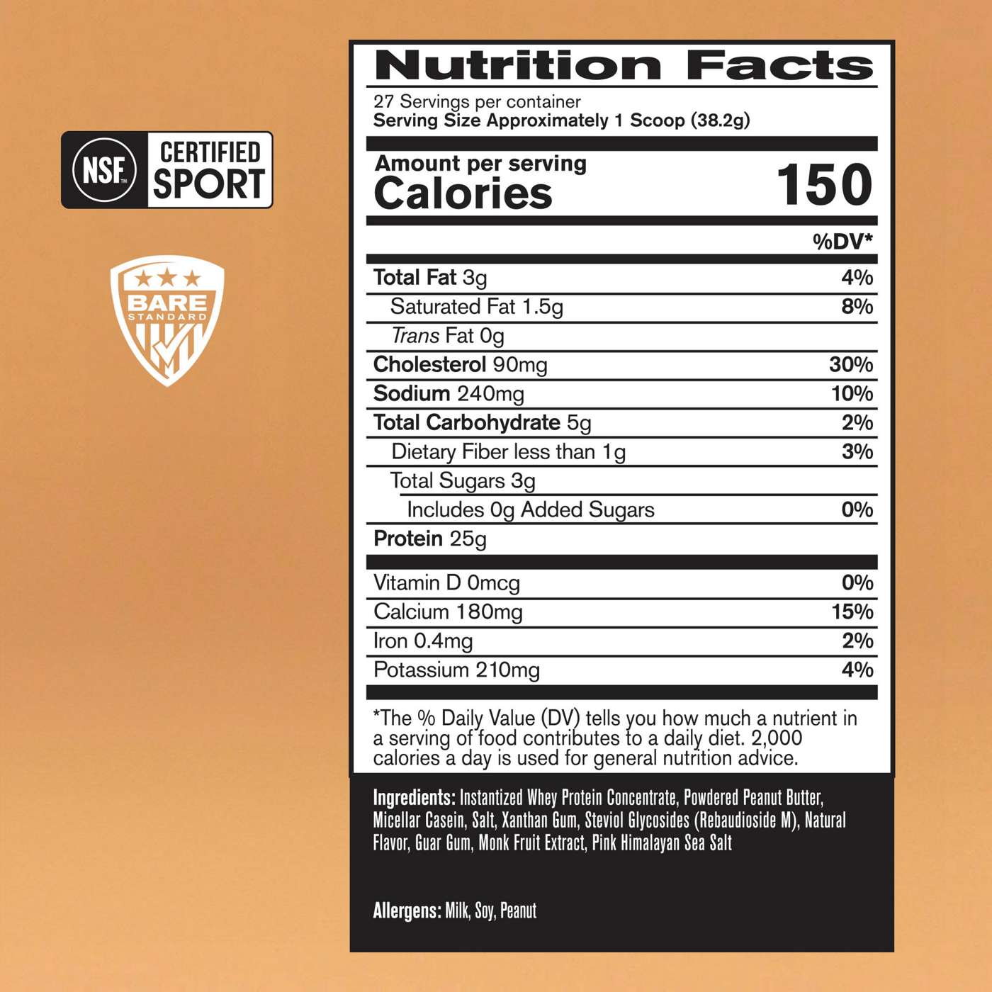 Bare Performance Nutrition Whey 25g Protein Powder - Peanut Butter; image 2 of 2