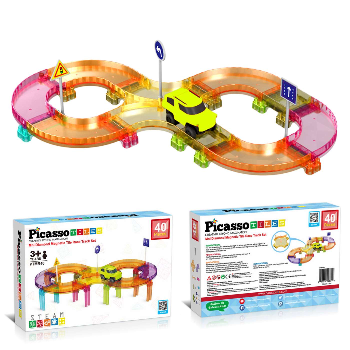 Picasso Tiles Mini Diamond Magnetic Tile Race Track Set; image 4 of 4